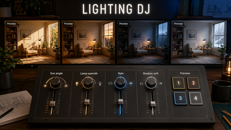 Use case: lighting-weather. Topics: Interior Design, Lighting and Weather, Photoreal, UI Mockup.
