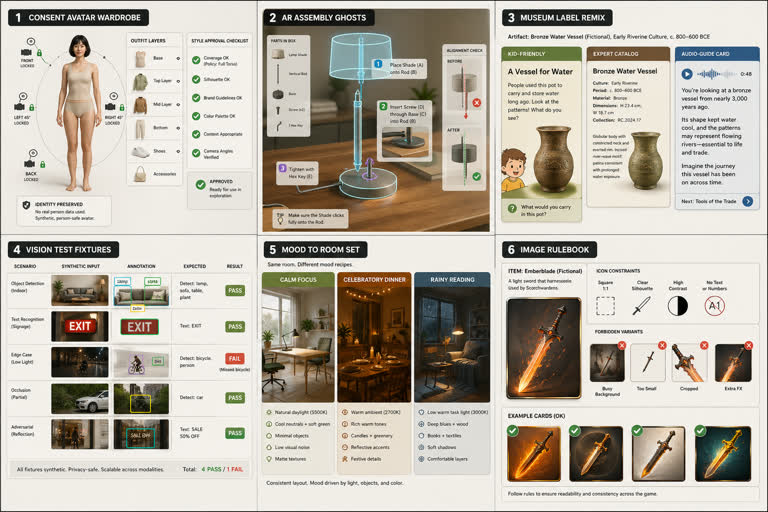 Polished GPT Image 2 use-case research board as a single 3:2 landscape image, laid. Topics: Education, Game Design, Interior Design, Material Study, Product Mockup, Sound to Scene, Storytelling, UI Mockup.