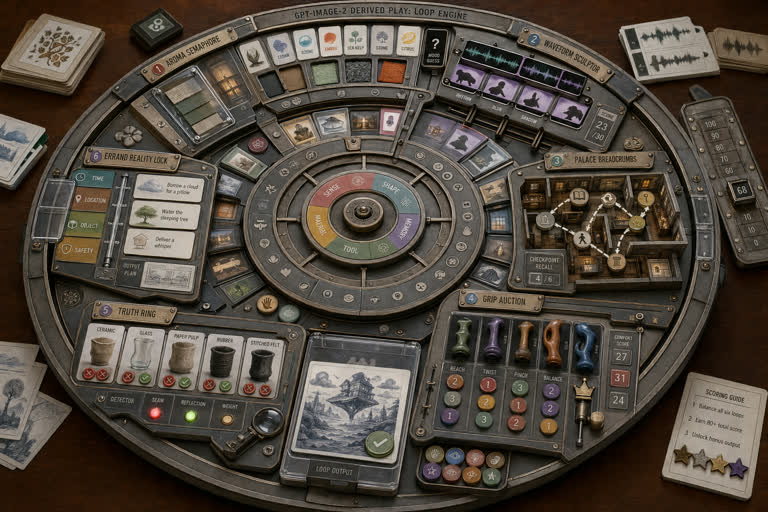 Derived Play: Loop Engine. Topics: Aroma Semaphore, Errand Reality Lock, Grip Auction, Palace Breadcrumbs, Storytelling, Truth Ring, Typography, Waveform Sculptor.
