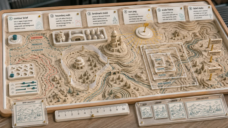 Use Case Sandbox: Contour Image Rehearsal. Topics: Boundary Edit, Contour Brief, Game Design, Label Stake, Landmark Mold, Scale Frame, Sun Peg, Typography.