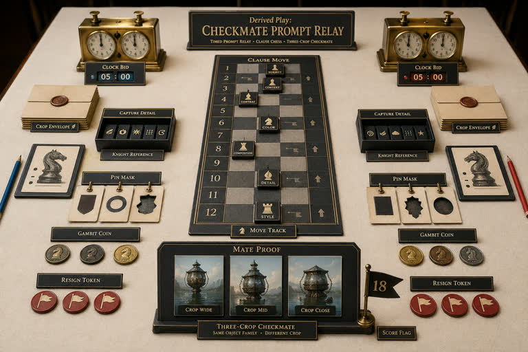 Derived Play: Checkmate Prompt Relay. Topics: Capture Detail, Castle Context, Checkmate Prompt Relay, Clause Move, Clock Bid, Gambit Coin, Knight Reference, Pin Mask.