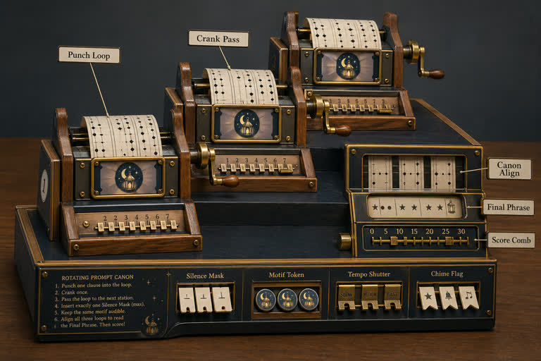 Derived Play: Pin Roll Canon. Topics: Canon Align, Chime Flag, Crank Pass, Motif Token, Pin Roll Canon, Punch Loop, Silence Mask, Tempo Shutter.