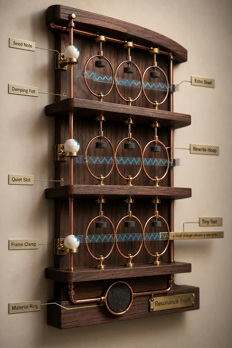 Use Case Acoustics: Prompt Resonance Shelf. Topics: Acoustics, Damping Felt, Echo Shelf, Prompt Resonance Shelf, Quiet Slot, Rewrite Hoop, Seed Note, Tiny Text.