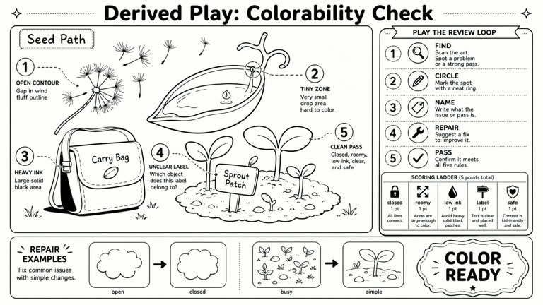 Derived Play: Colorability Check. Topics: Closed Contours, Colorability Check, Coloring Page, Derived Play, Education, Line Art QA, Low Ink, Printable Game.