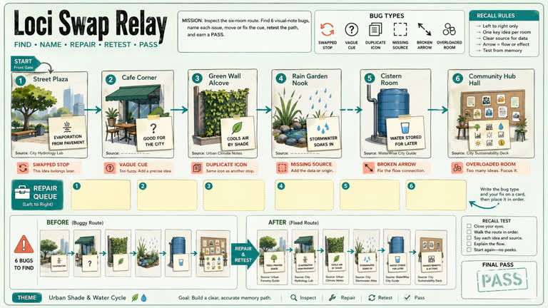 Derived Play: Loci Swap Relay. Topics: Derived Play, Loci Swap Relay, Memory Palace, QA Game, Recall Path, Science and Education, Sequence Repair, Source Linking.